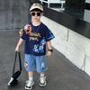 Boys' summer Nezha set, children's short-sleeved shorts, baby cartoon summer two-piece set, summer jeans, T-shirt