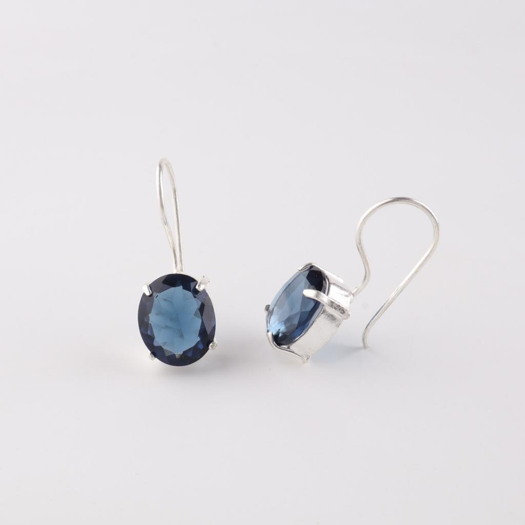 London Blue Topaz Gemstone 925 Sterling Silver Handmade Jewelry Earrings 1.05" EE-173-9