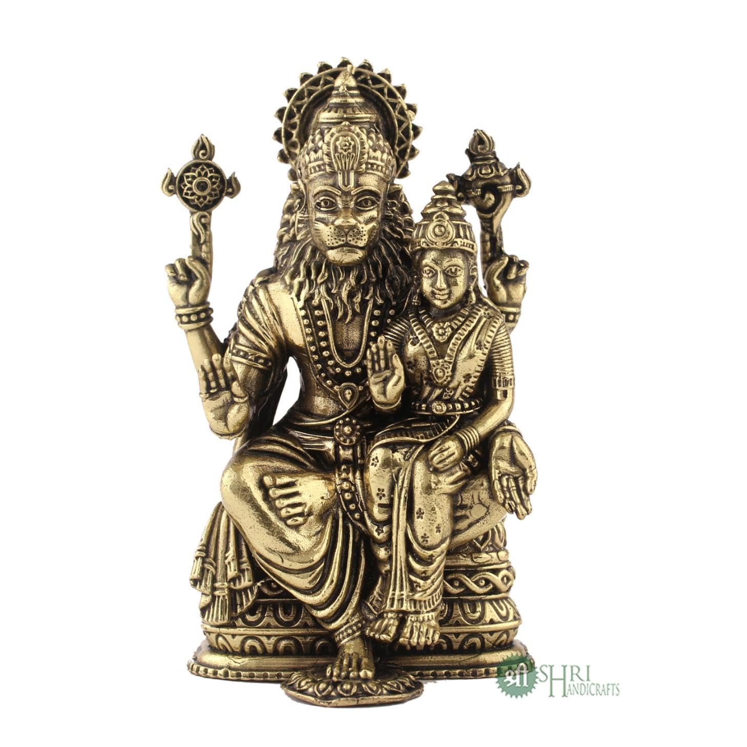Lord Narasimha With Goddess Lakshmi Statue, Dev Narsingh Bhagwan Murti - 4 Inch