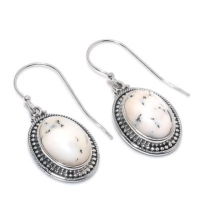 Natural Dendrite Opal Gemstone 925 Solid Sterling Silver Gift Earring 1.50" V9i23
