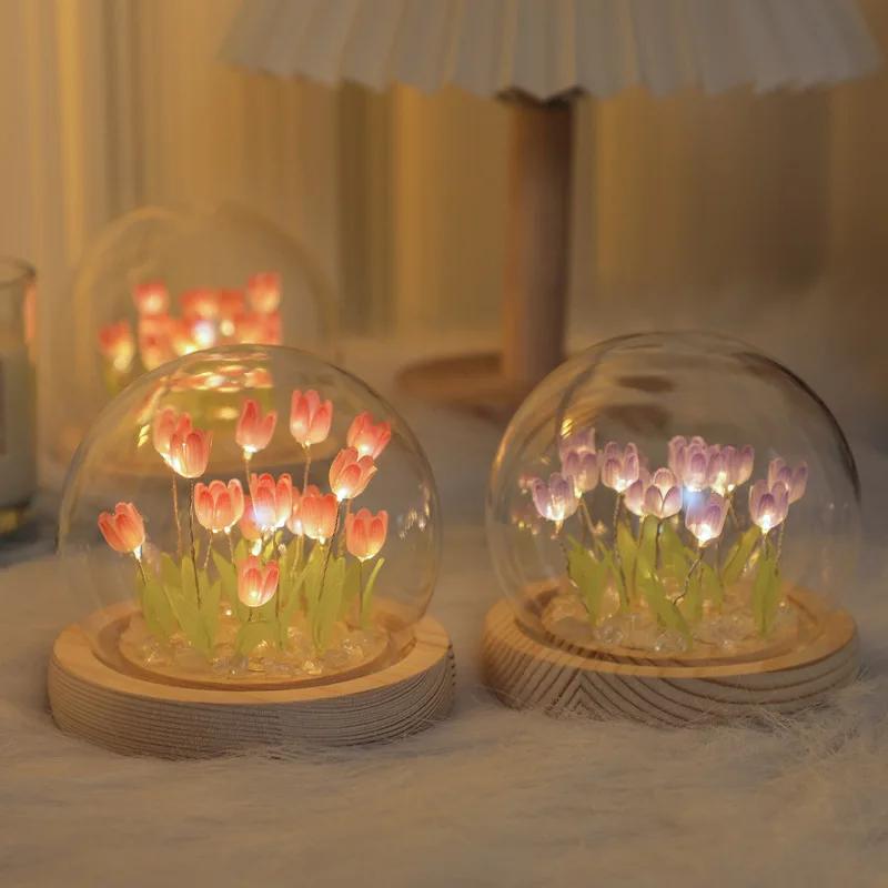 Multi-style Handmade Tulip Night Lght Handmade DIY Bag Creative Desktop Ambiance Light Decoration Girl's Valentine's Day Gift