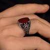 Luxury Direct Men's Alloy Inlaid Red Imitation Chalcedony Men's Ring, Punk Style Hand Jewelry
