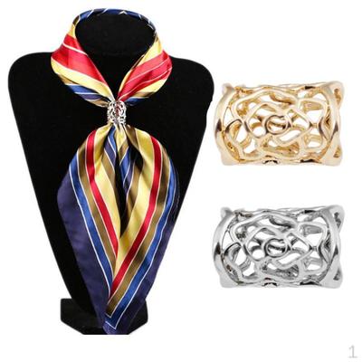 2pcs Vintage Hollow Rose Flower Scarf Ring Clip Slide Buckle Silver Gold