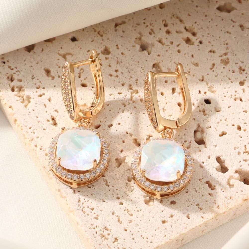 Fashion Round Dangle Earrings for Women New Golden Zirconia Drop Earring Wedding Party Jewelry Accessories