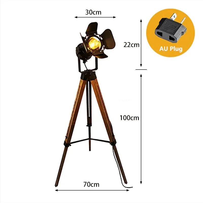 Retro Wooden Floor Lamp American Stand Light Head Bracket For Living Room Bedroom Bedside Study Home Decoration Illumination