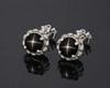 Vintage Black Lindy Star Sapphire Earrings, 925 Sterling Silver Studs, Round Shape Star Gemstone