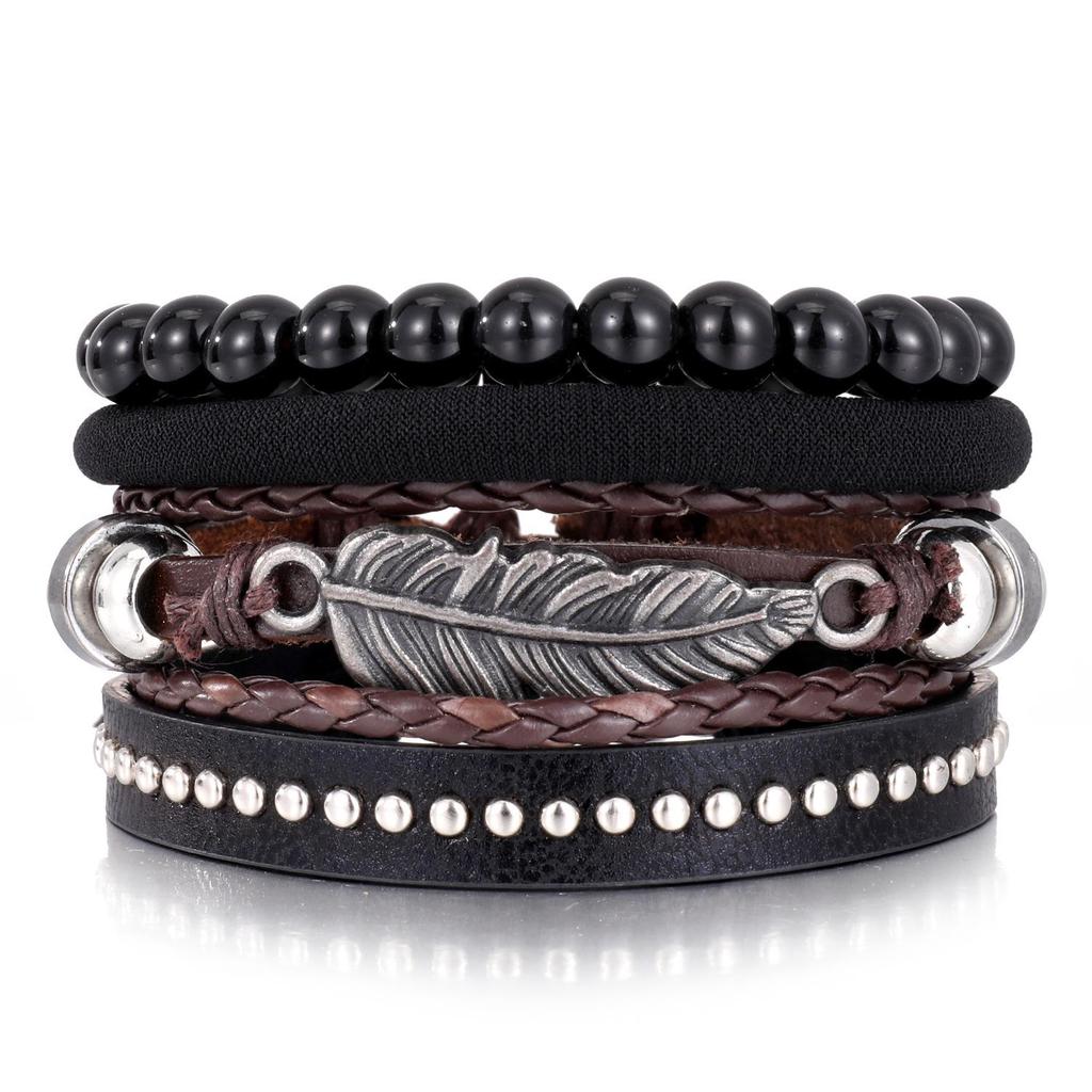European & American Handmade Braided Leather Bracelet Set: Men's Hip Hop Punk Vintage Multi-layer Jewelry