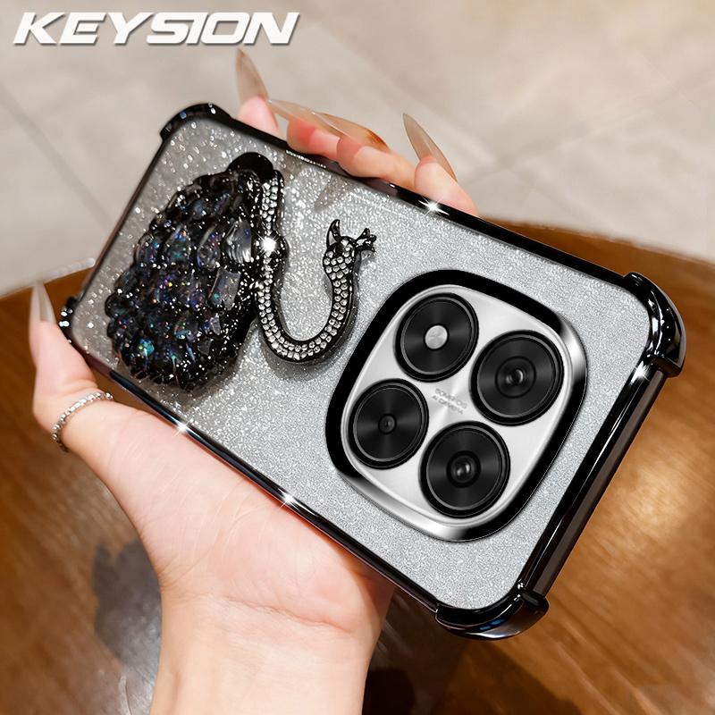 

KEYSION Протиударний чохол з покриттям для телефону Redmi Note 14 Pro+ 5G 14 Pro 4G, блискучий чохол-підставка з лебедем для Xiaomi POCO X7 for Redmi Note 14 Pro+ 5G чорний