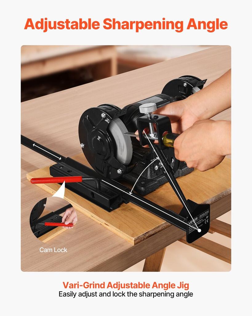 Multi-Grind Sharpening System, Vari-Grind Pro Sharpening Jig Kit for 6" & 8" Bench Grinders with Platform, Long Support Arm & Fingernail Gouge Jig,