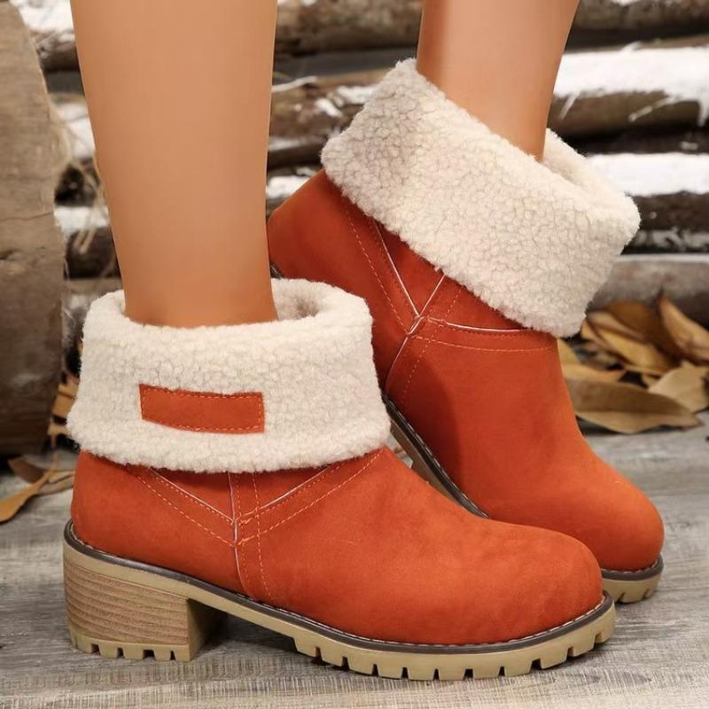 Foreign trade short tube velvet medium heel snow boots women's fur integrated women's cotton boots winter thickened large size flip cotton boots