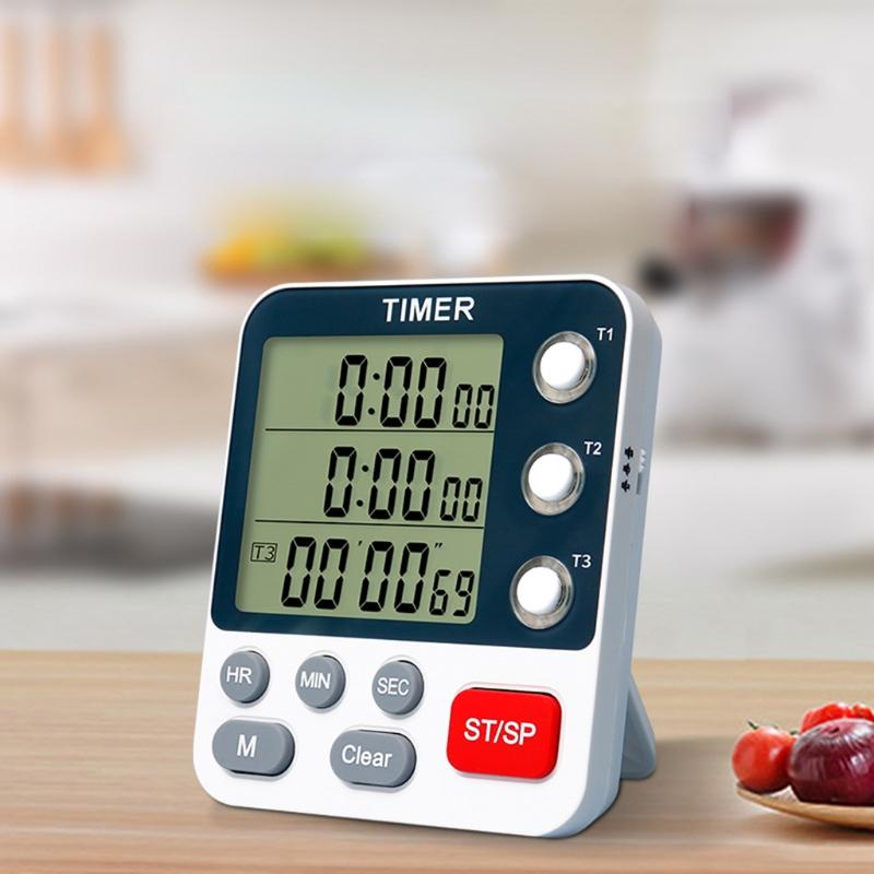 Digitaler Dual-Küchentimer 3 Kanäle Count UP/Down-Timer Kochtimer Stoppuhr Großes Display Einstellbare Lautstärke