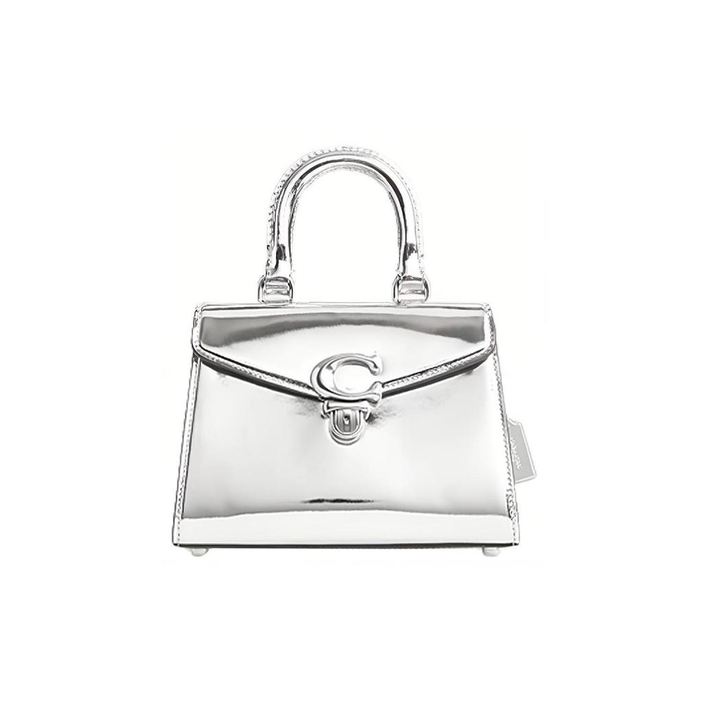 Coach Sammy 22 Solid Color Letter Logo Push Lock Leather Bag Women Shoulder Bag Metallic-Silver CM538-LHSLV