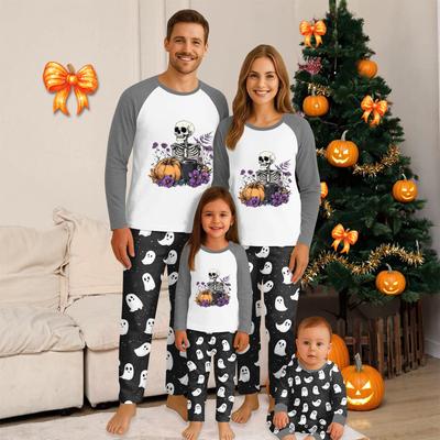 Dzień Halloween Nadruki Pasujące Rodzinne Zestawy Bluzki z Długim Rękawem + Spodnie Pasujące Rodzinne Zestawy