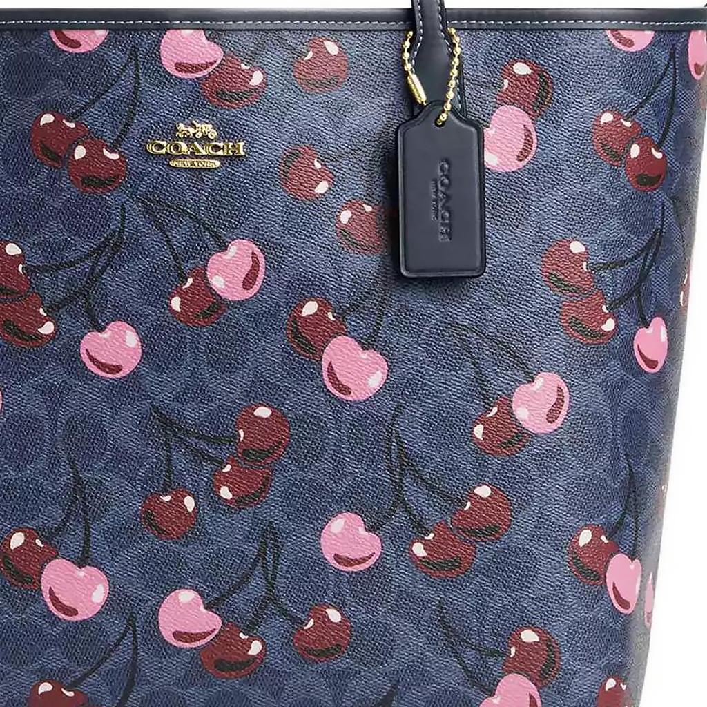 Coach City 33 Logo Cherry Print Snap Closure Coated Canvas Tote Bag Women tote bags Denim-Blue CY691-IMDEI