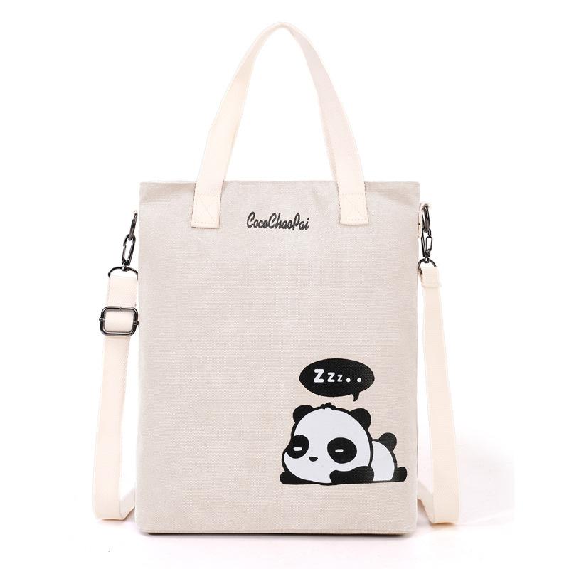 Tote bag Large capacity messenger bag Women's 2025 new panda printed canvas bag One shoulder messenger bag Tide