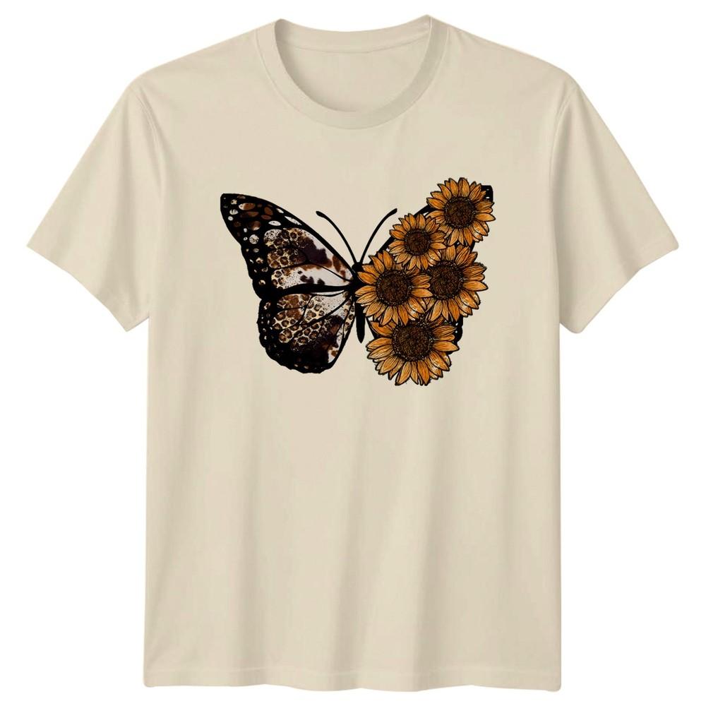 Sunflower Leopard Butterfly Unisexs TShirt Western Sunflower Nature Gift For Her