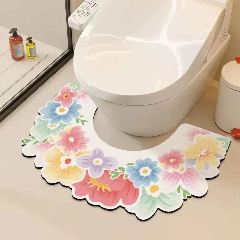 Alfombrilla de Suelo para Inodoro de Baño Antisalpicaduras Absorbente de Agua Secado Rápido Forma de U Suave Barro de Diatomeas Alfombra Antideslizante Para Uso en Baño Inodoro