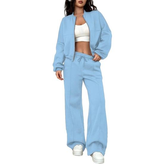 Women's 2 Piece Outfits Fall Casual Zip Up Tracksuit Long Sleeve Sweatshirt And Wide Leg Sweatpant Lounge Set