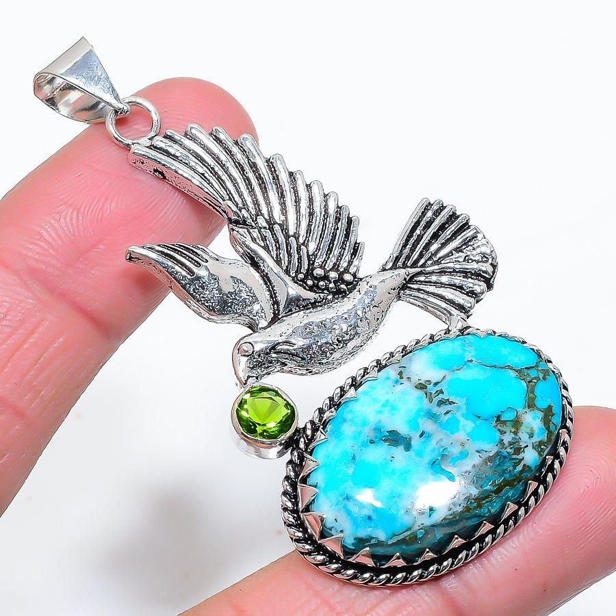 

Tibetan Turquoise, Peridot Gemstone Handmade Jewelry Pendant 2.56 VR-4012