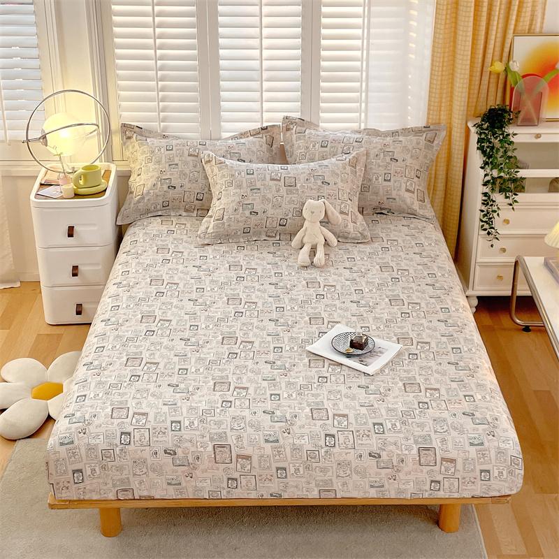 Blue White Floral Pattern Fitted Sheet Set Abstract Flowers Cotton Bedding Set Skin-friendly Non-slip Bedspread with Pillowcases