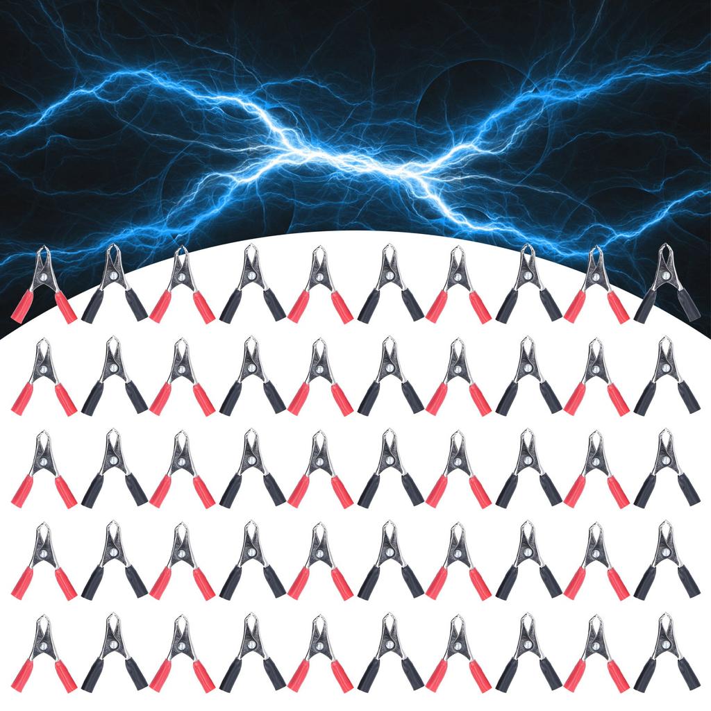 50 Sets Crocodile Clip Insulated Battery Cable Clamp 10A Tool Kit for Testing Equipment