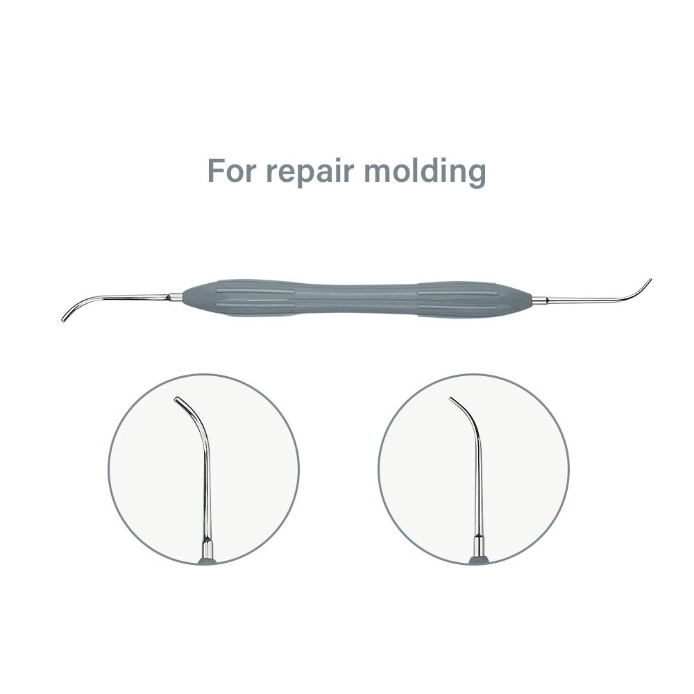 Tannlege Dobbeltsidig Rustfritt Stål Resin Fyllersett Kompositt Resin Fyllspatel Silikonhåndtak Tannlege