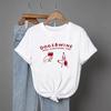 Women's Funny Tee Trendy Cartoon Puppy and Red Wine Pattern Letter Print 90s Casual Summer Crew Neck Short Sleeve Minimalist Tee