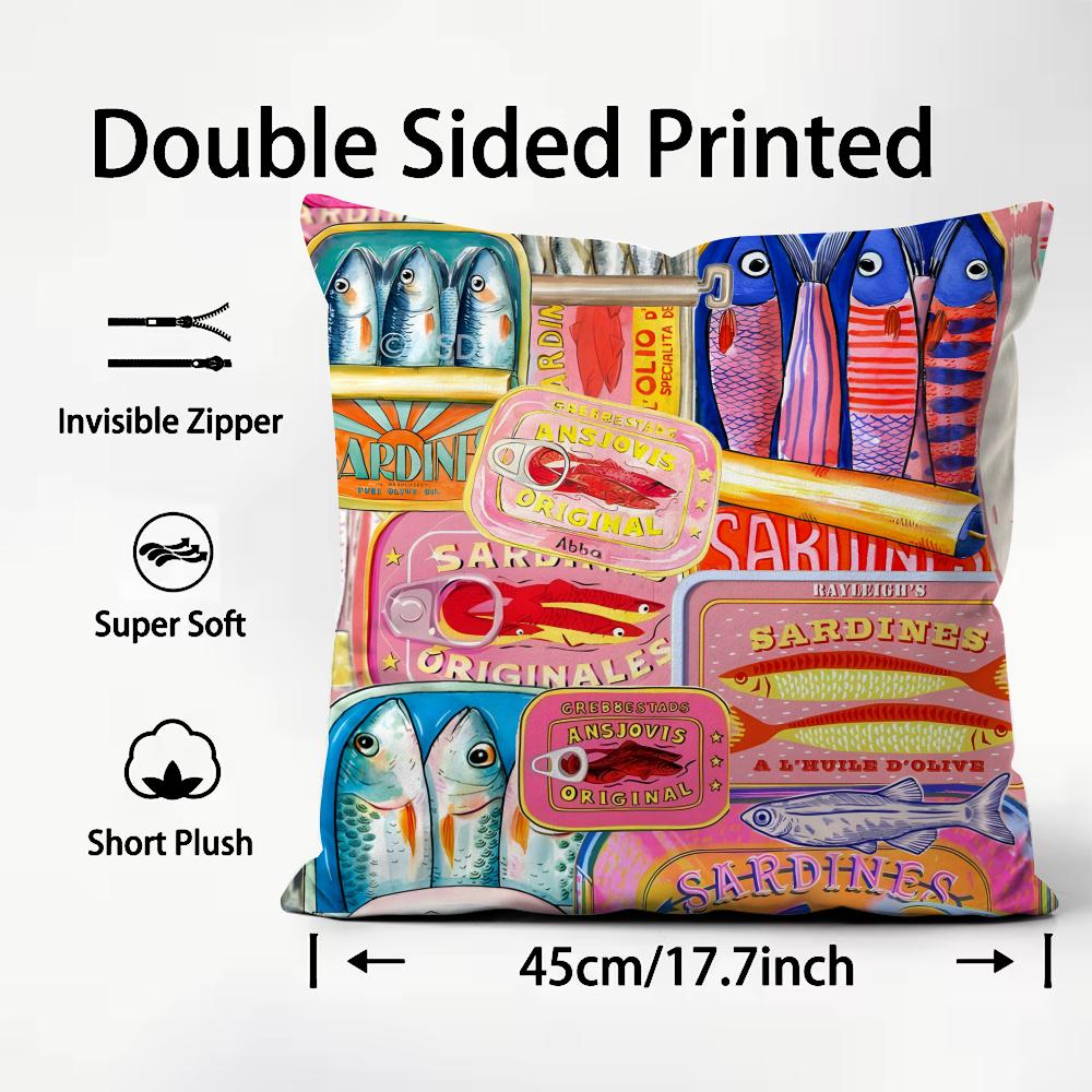 Konservensardinen Mode Kissenbezug Plüschstoff Weich Zweiseitig Bedruckt Sofa Warm Winter Zuhause Kindergeschenk Kissenhülle