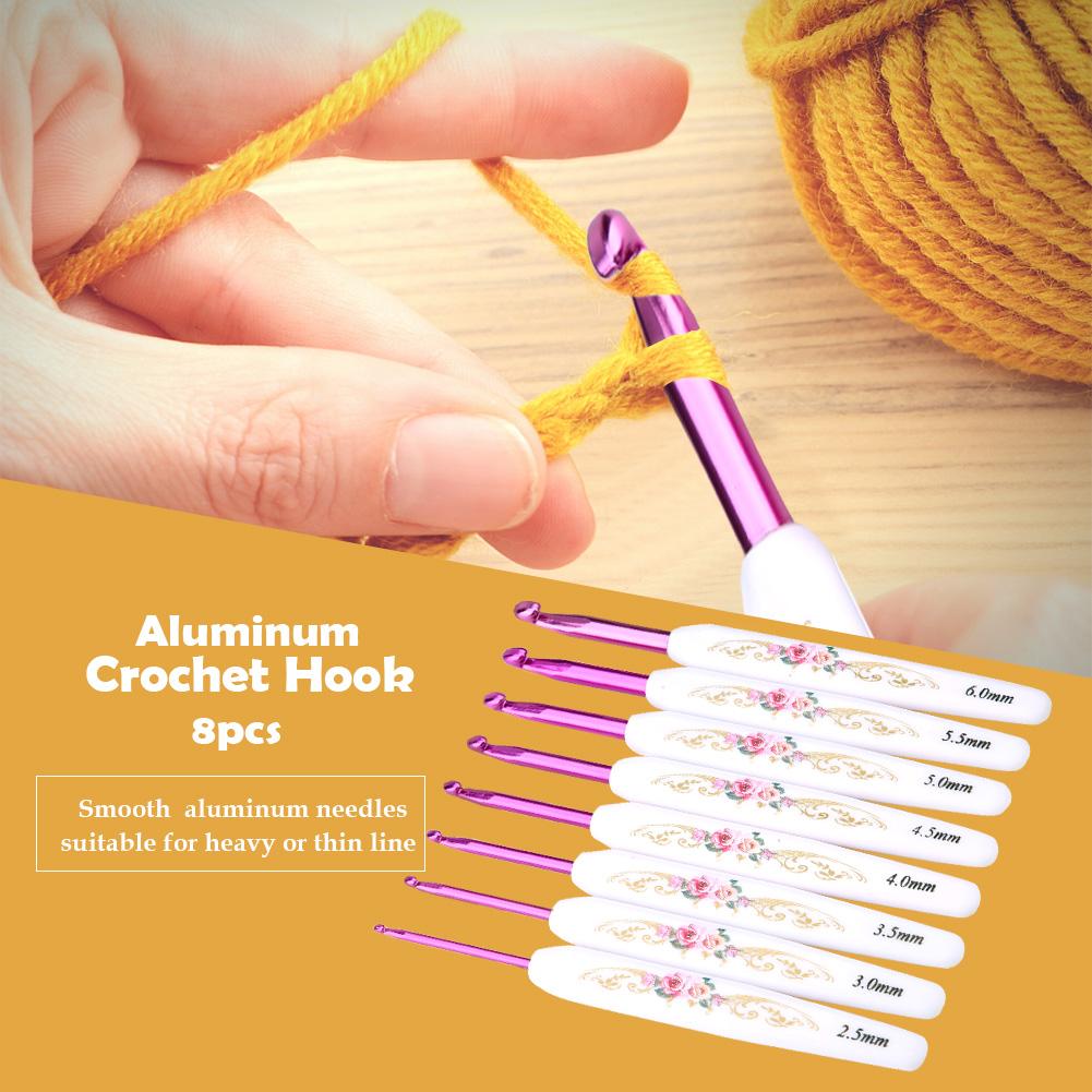 8PCS Aluminum Crochet Hook Set Knitting Needles With Soft Floral Print Plastic Handle (Large)