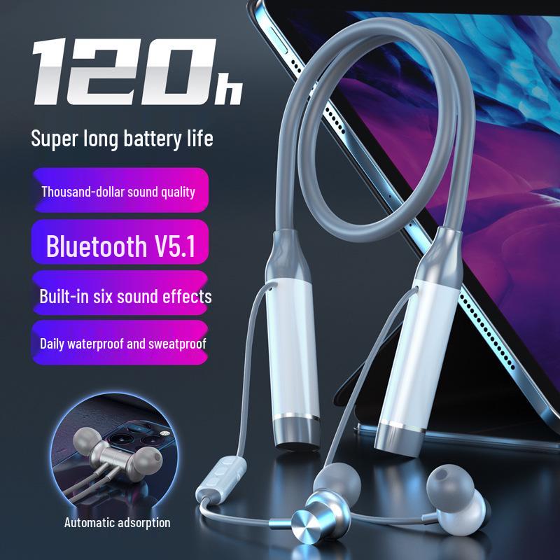 Wireless Neckband Bluetooth Earphones 5.0 with True Stereo, Deep Bass, and Long Battery Life for Sports.