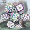 7 Pcs White Colorful Standard Metal Dice Solid Metal Polyhedral Dice Set Suitable for Role-Playing RPG  Board Game Card Game