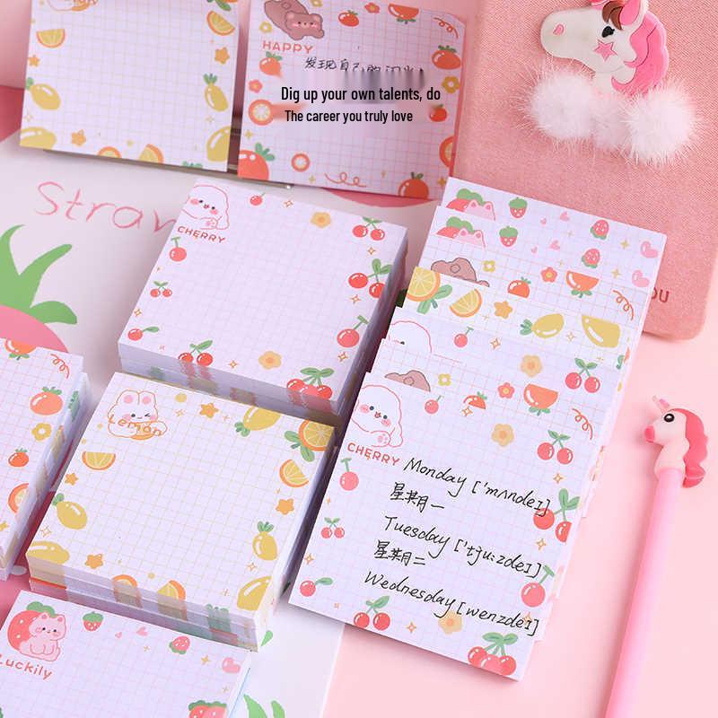 Cute Fruit & Bear Rabbit Memo Sticky Notes - Reusable Student Reminder Pad