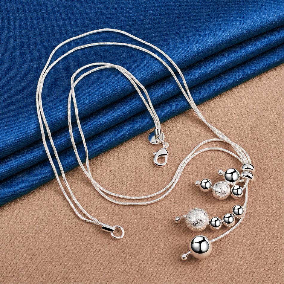 Elegant 925 Sterling Silver Exquisite Multi-Bead Pendant Snake Chain Necklace for Women Fashion Party Wedding Gift Jewelry
