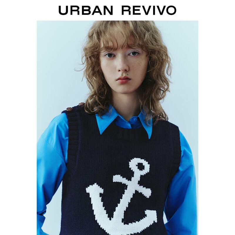 

Женский трикотажный жилет UR 2024 весна в морском стиле, жаккардовый, облегающего кроя, с цветовыми блоками M