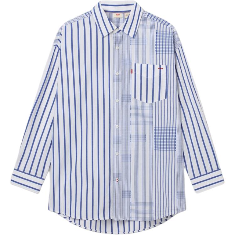 

Levis Свободная Удобная Повседневная Рубашка с Полосатым Воротником и Длинным Рукавом Мужские рубашки Синий Белый 003MX-0000 S
