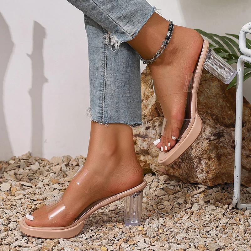 Fashion Summer Transparent High Heel Sandals for Women 2025 Elegant Thick Heels Pvc Sandals Woman Outdoor Casual Platform Sandles 42