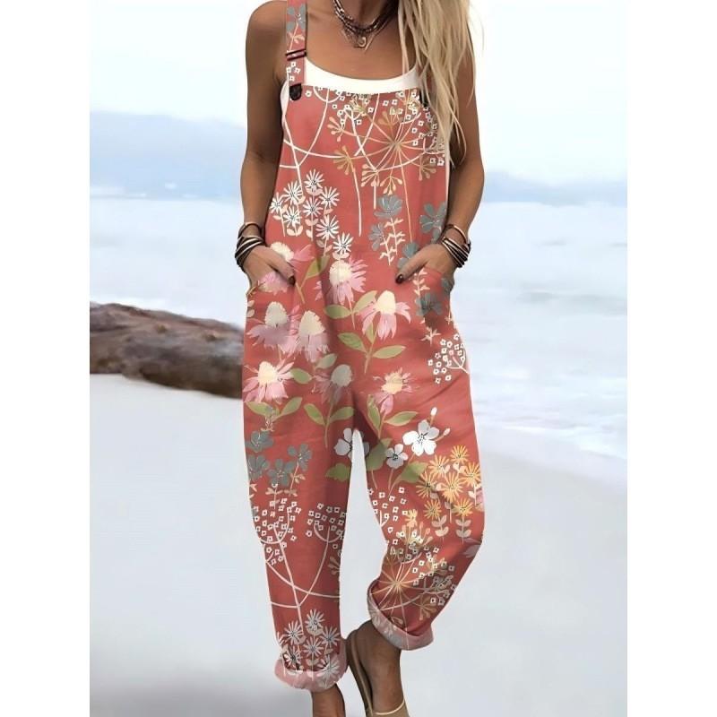 Womens Sleeveless Jumpsuit With Vintage Print Loose Fit Streetwear Style 2026