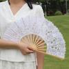 Elegant Lace Trim Fan Vintage Fabric Folding Fan Elegant Vintage Style Lace Trim Folding Fan with Tassel for Wedding for Stage