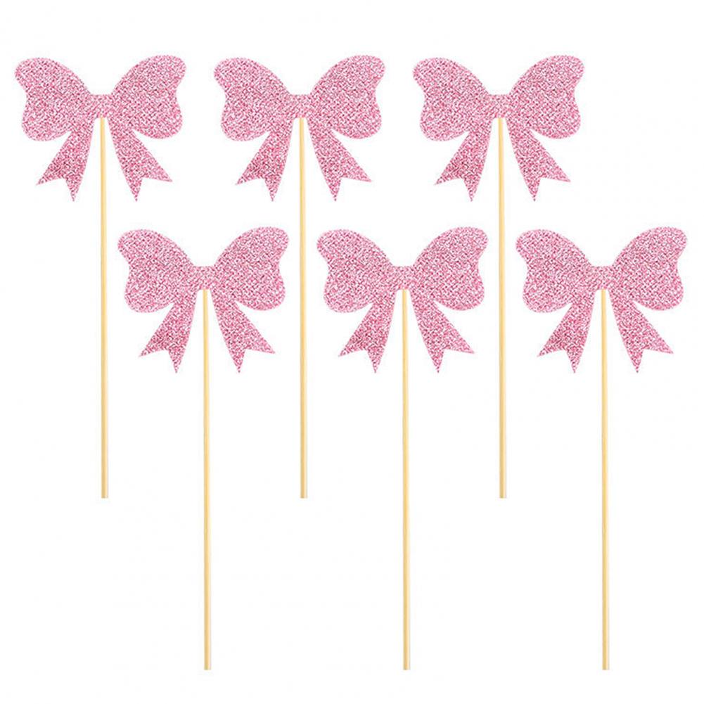 Bowknot Theme Party Decor Set Pink Tassel Banner Cake Toppers Gold Glitter Spiral Hanging Ornaments Girls Birthday Party Decor