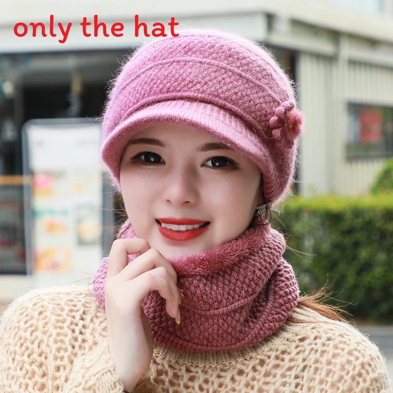 

Blend Knit Cap With Floral Decoration For Outdoor Winter Wear LightPurple