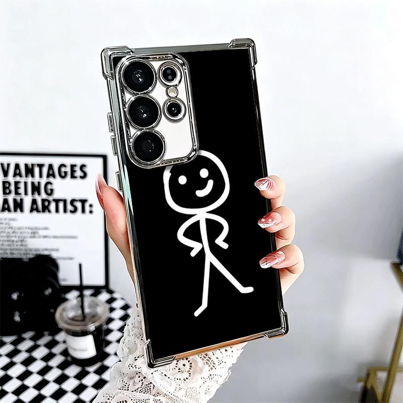 Funny Stickman Matchman Plating Phone Case For Samsung Galaxy S24 S25 FE S26 Edge S23 Ultra S22 S21 Plus S20 Anti-Fall Airabag C