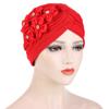 Women Flowers Ruffle Turban Caps Muslim Elastic Pearls Headscarf Bonnet Ladies Hair Accessories Indian Cap Turbante Mujer