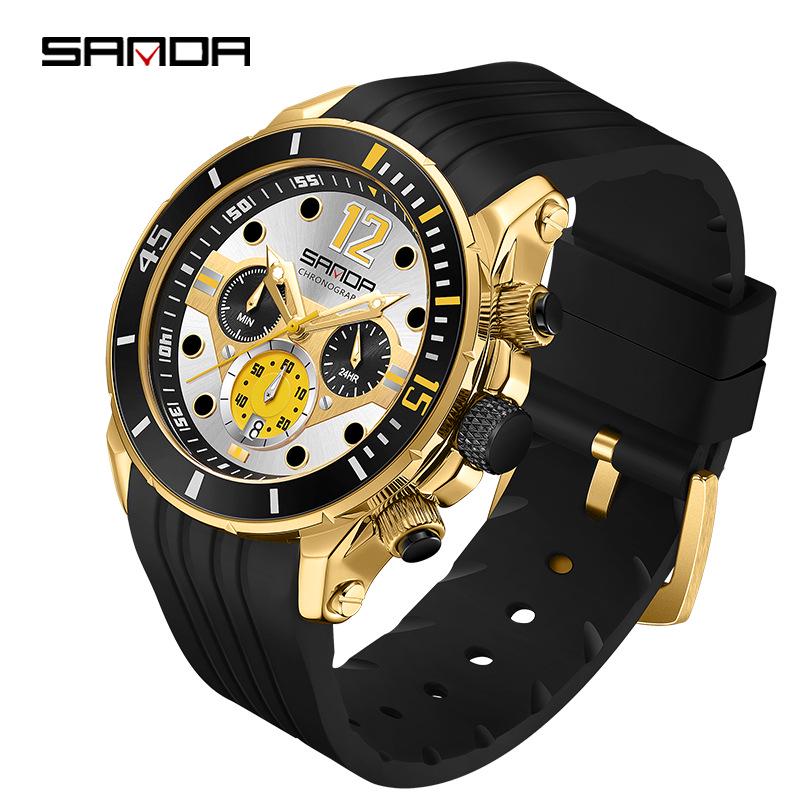 Sanda Men s Trendy Waterproof Quartz Chronograph Watch with Calendar