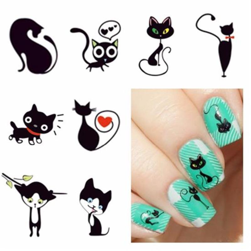 1 Arkusz 12 Rodzaje Woda Przenieś Nails Art Naklejka Kot Wzory Nail Wraps Naklejka