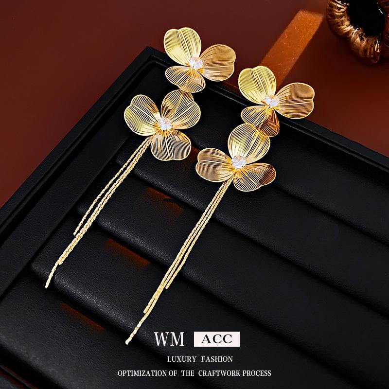 

Позолоченные серьги-кисточки с цветами и серебряными иглами: Смелая, Стильная Мода для Женщин