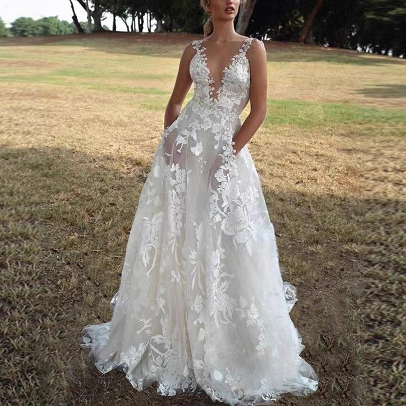 Women's Dress Lace Bridal Wedding Dress Sexy White Suspender Bridesmaid Dress