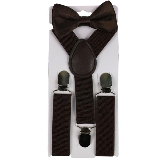 

2Pcs/Set Suspender Tie Candy Color Y-Shape Boys Girls Adjustable Suspender Bow-knot Tie for Daily Wear кофейный