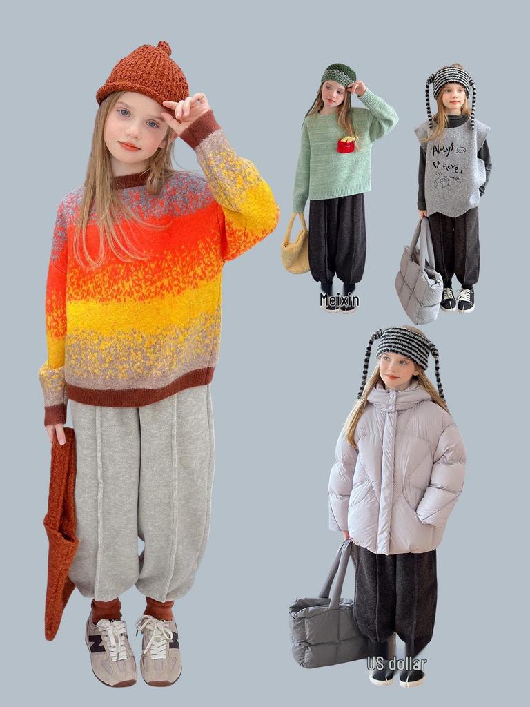 Yuchen Girls' Fleece-Lined Sports Joggers - Winter 2025 New Arrival