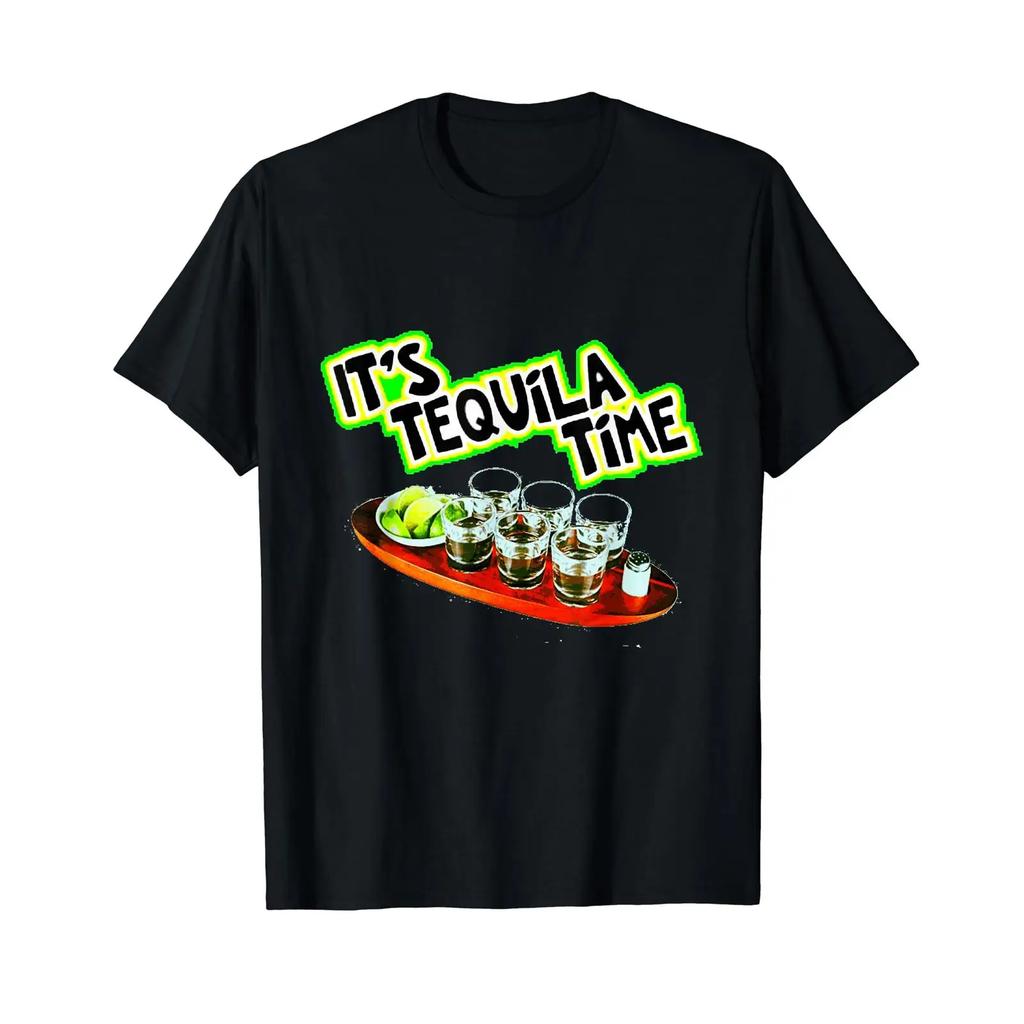 Its Tequila Time Fun Party Drinking Alcohol Affordable Graphic T Shirt Vintage Washed Versatile Comfortable