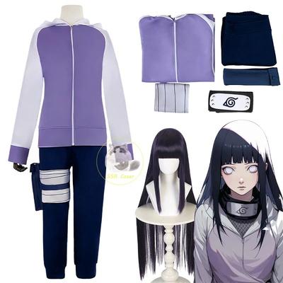 Anime Hyuga Hinata Cosplay Kostým Paruka Mikina Kalhoty Rybí síťovina Vysoký střih Pouzdro Cos Konvence Denní nošení Dárek